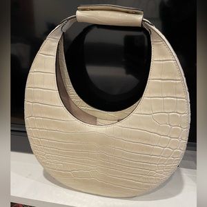 STAUD Moon designer handbag new pristine white croc patent leather